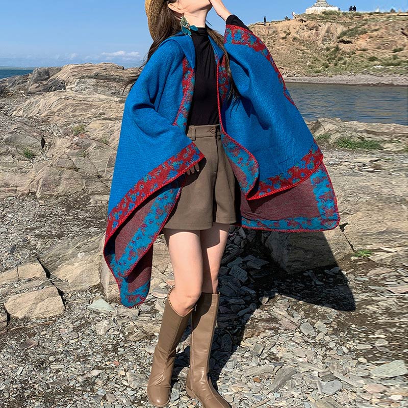 Buddha Stones Tibetan Shawl Border Small Floral Flower Hooded Cloak Winter Cozy Travel Scarf Wrap - image 15