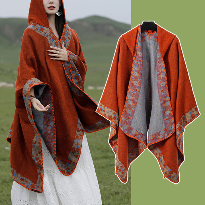 Buddha Stones Tibetan Shawl Border Small Floral Flower Hooded Cloak Winter Cozy Travel Scarf Wrap - image 11