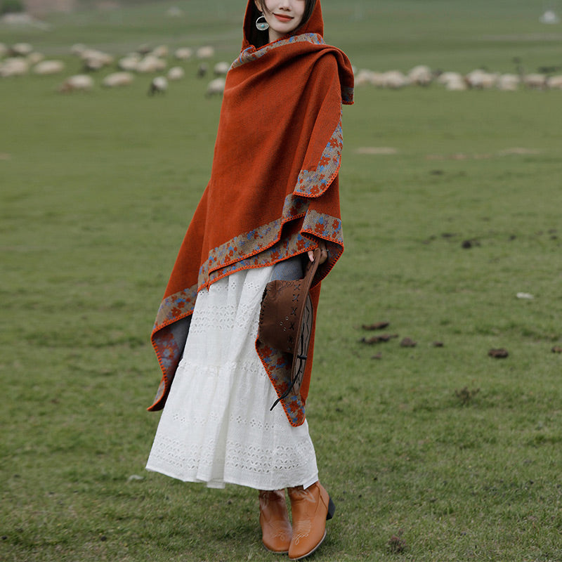 Buddha Stones Tibetan Shawl Border Small Floral Flower Hooded Cloak Winter Cozy Travel Scarf Wrap - image 6