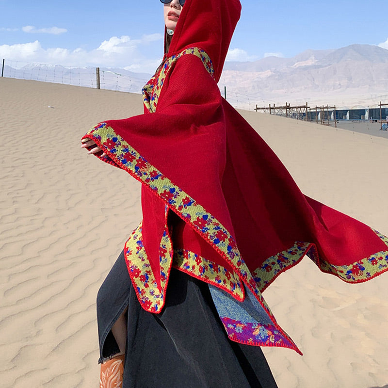 Buddha Stones Tibetan Shawl Border Small Floral Flower Hooded Cloak Winter Cozy Travel Scarf Wrap - image 29