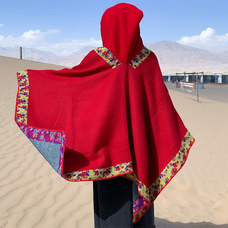 Buddha Stones Tibetan Shawl Border Small Floral Flower Hooded Cloak Winter Cozy Travel Scarf Wrap - image 34
