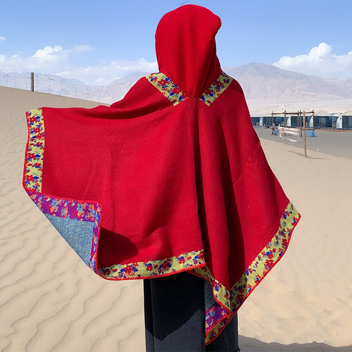 Buddha Stones Tibetan Shawl Border Small Floral Flower Hooded Cloak Winter Cozy Travel Scarf Wrap - image 34