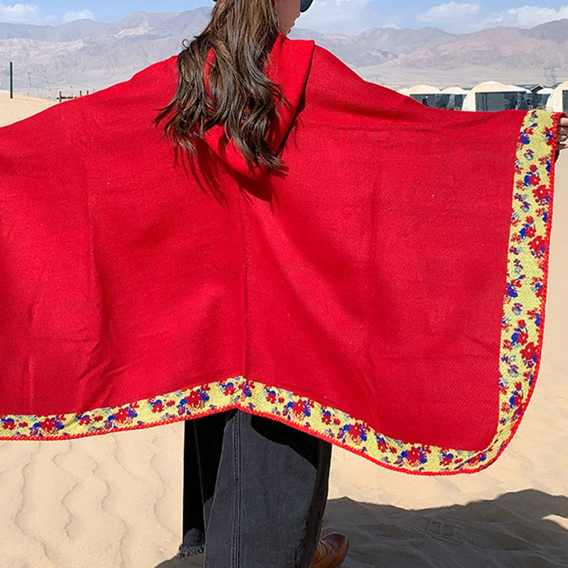 Buddha Stones Tibetan Shawl Border Small Floral Flower Hooded Cloak Winter Cozy Travel Scarf Wrap - image 33