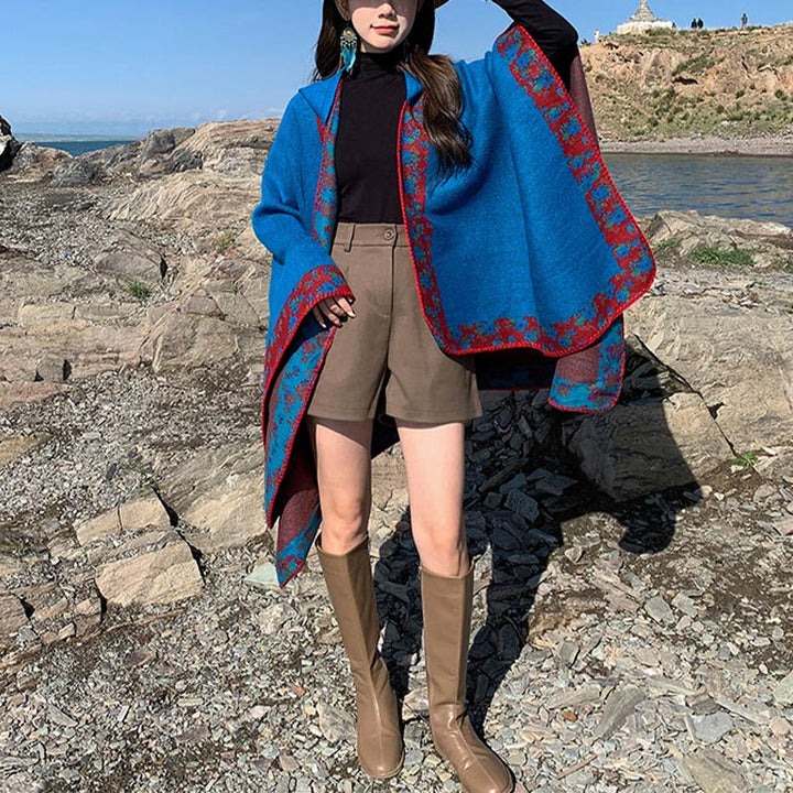 Buddha Stones Tibetan Shawl Border Small Floral Flower Hooded Cloak Winter Cozy Travel Scarf Wrap - image 16