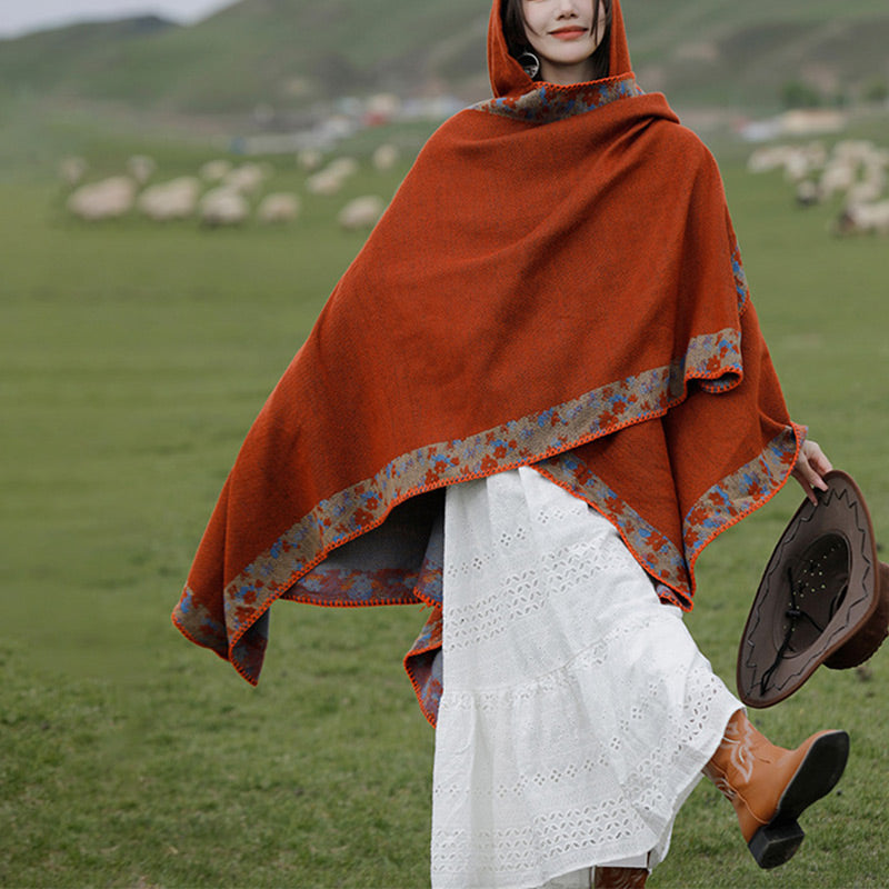 Buddha Stones Tibetan Shawl Border Small Floral Flower Hooded Cloak Winter Cozy Travel Scarf Wrap - image 5