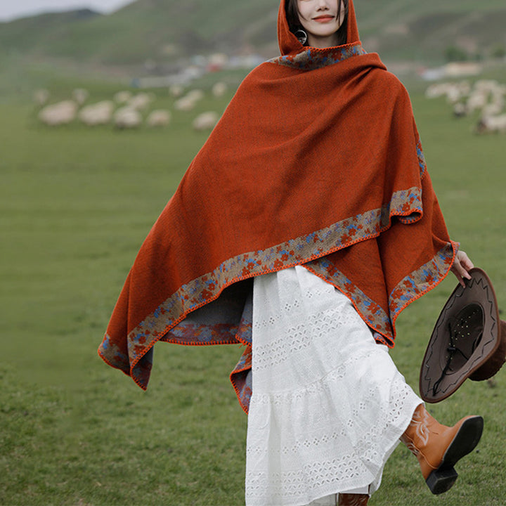 Buddha Stones Tibetan Shawl Border Small Floral Flower Hooded Cloak Winter Cozy Travel Scarf Wrap - image 5