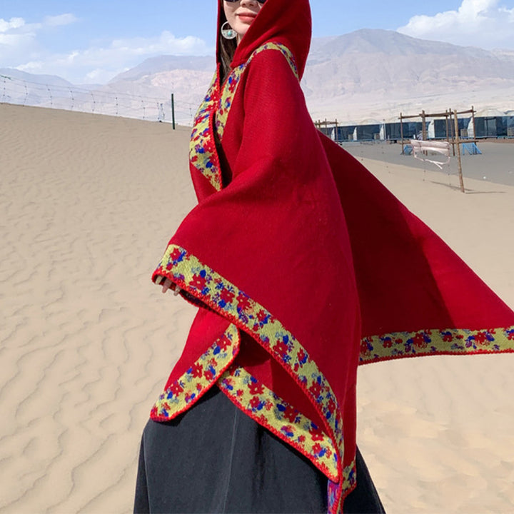 Buddha Stones Tibetan Shawl Border Small Floral Flower Hooded Cloak Winter Cozy Travel Scarf Wrap - image 32