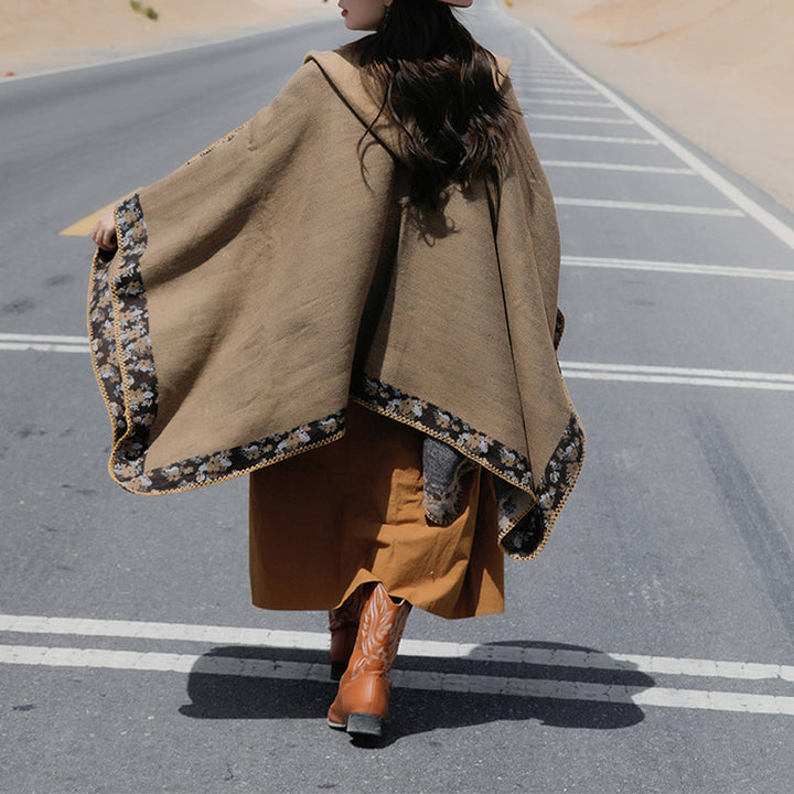 Buddha Stones Tibetan Shawl Border Small Floral Flower Hooded Cloak Winter Cozy Travel Scarf Wrap - image 41