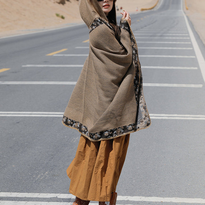 Buddha Stones Tibetan Shawl Border Small Floral Flower Hooded Cloak Winter Cozy Travel Scarf Wrap - image 38