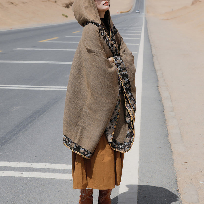 Buddha Stones Tibetan Shawl Border Small Floral Flower Hooded Cloak Winter Cozy Travel Scarf Wrap - image 39