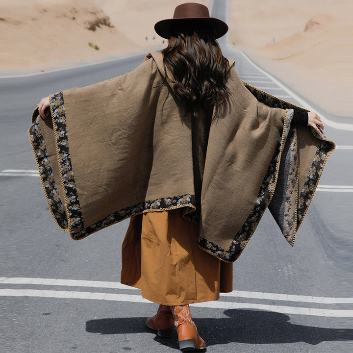 Buddha Stones Tibetan Shawl Border Small Floral Flower Hooded Cloak Winter Cozy Travel Scarf Wrap - image 37