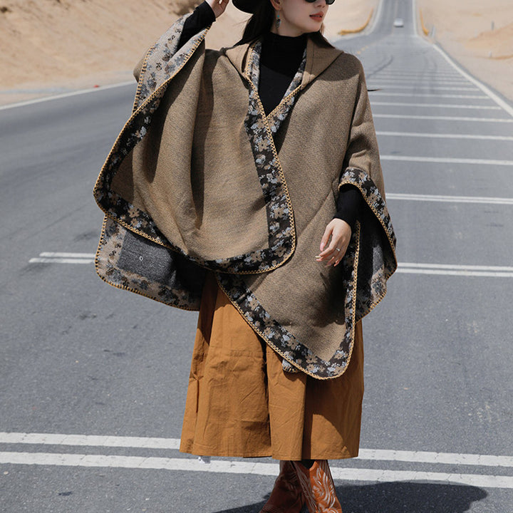 Buddha Stones Tibetan Shawl Border Small Floral Flower Hooded Cloak Winter Cozy Travel Scarf Wrap - image 43