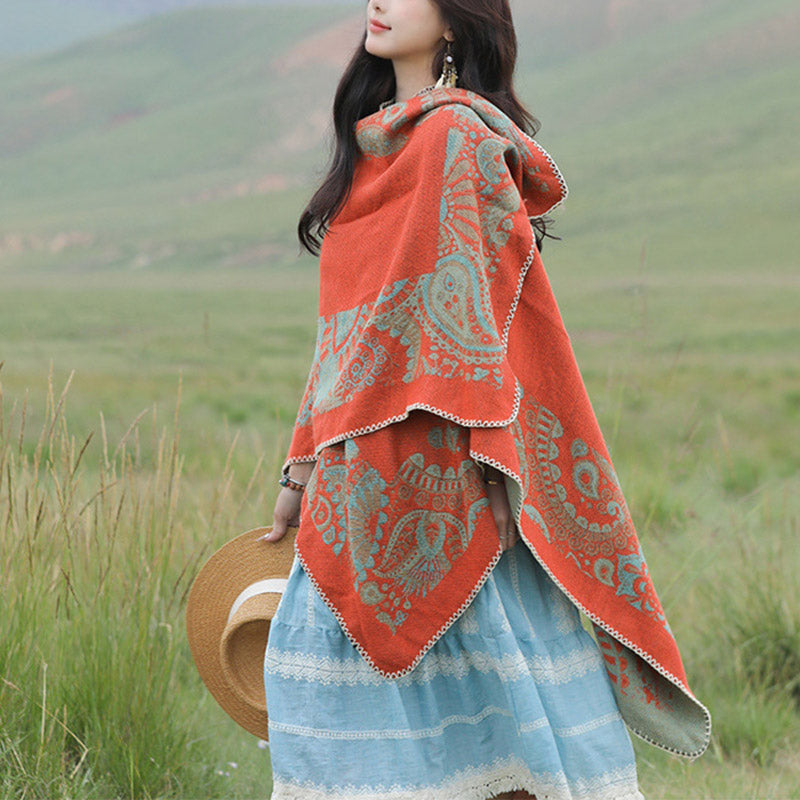 Buddha Stones Tibetan Shawl Simple Pattern Winter Cozy Travel Scarf Wrap - Orange 150*130cm - image 0