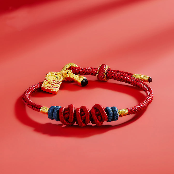 Buddha Stones 925 Sterling Silver Koi Fish Charm Wealth Success Braided Bracelet - image 1