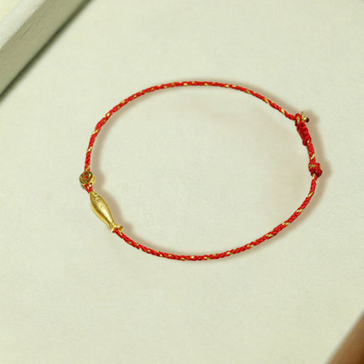 Buddha Stones 14K Gold Plated Koi Fish Luck Wealth Braided Bracelet - Small Koi Fish 12*3.6mm(Gold Buckle)(Wrist Circumference 14-16cm) - image 2