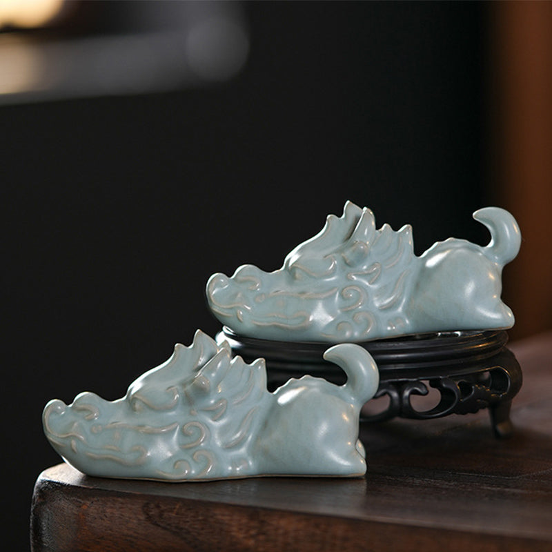 Buddha Stones Year Of The Dragon Luck Ceramic Tea Pet Home Figurine Decoration - A Pair of Dragon Tea Pets - image 0