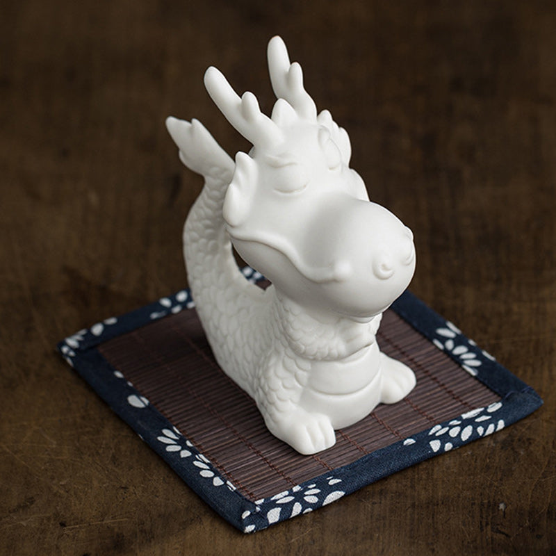 Buddha Stones Year Of The Dragon Luck White Porcelain Ceramic Tea Pet Home Figurine Decoration - image 1