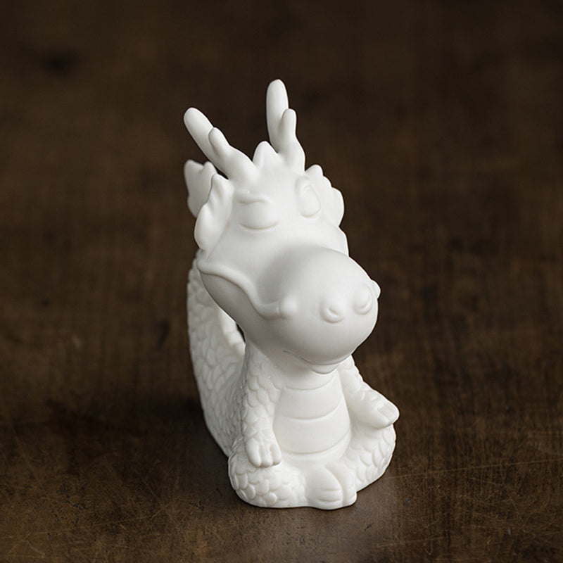 Buddha Stones Year Of The Dragon Luck White Porcelain Ceramic Tea Pet Home Figurine Decoration - Meditate Dragon 4.3cm*5.9cm*8.6cm - image 14