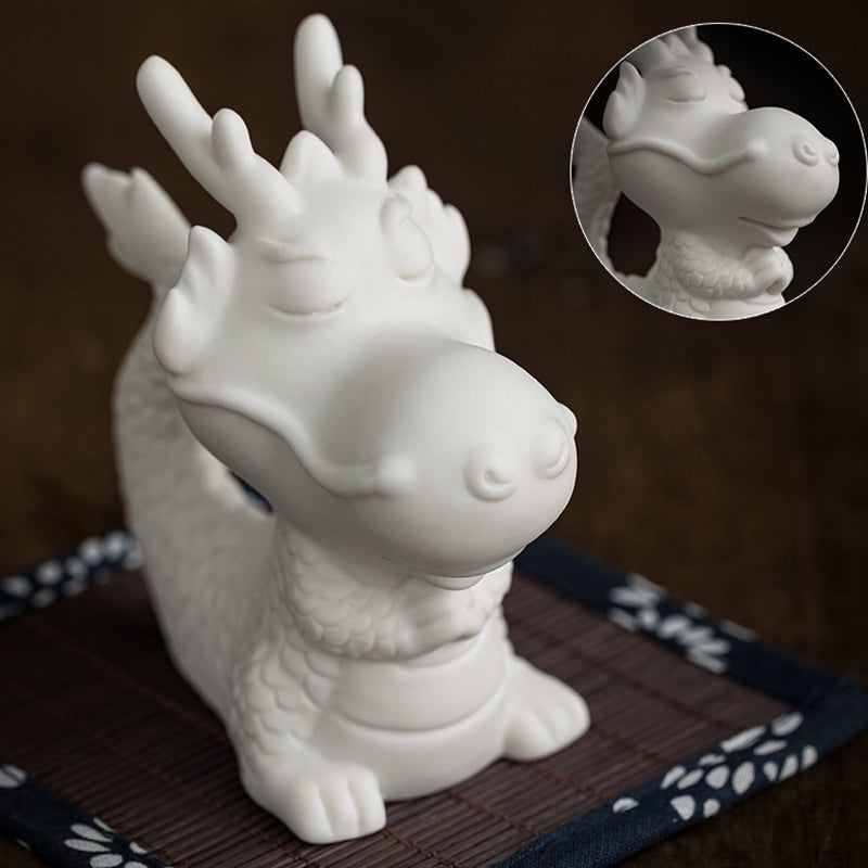 Buddha Stones Year Of The Dragon Luck White Porcelain Ceramic Tea Pet Home Figurine Decoration - image 5