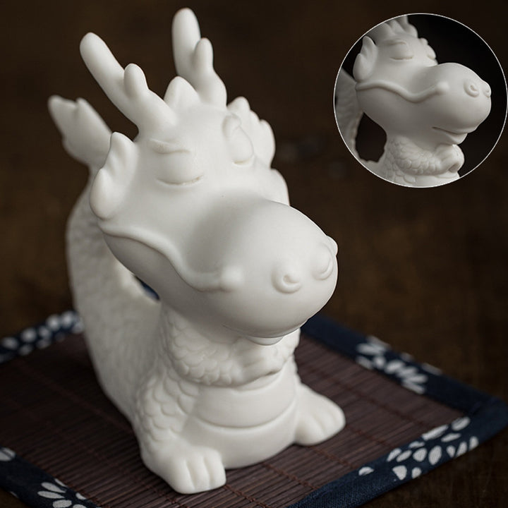 Buddha Stones Year Of The Dragon Luck White Porcelain Ceramic Tea Pet Home Figurine Decoration - image 5