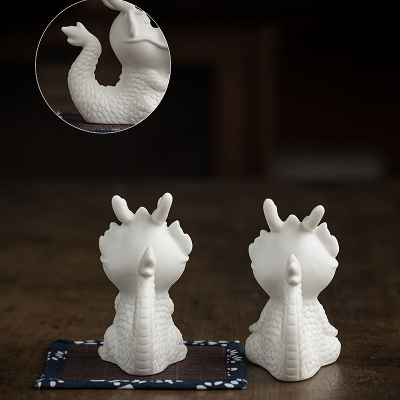 Buddha Stones Year Of The Dragon Luck White Porcelain Ceramic Tea Pet Home Figurine Decoration - image 18