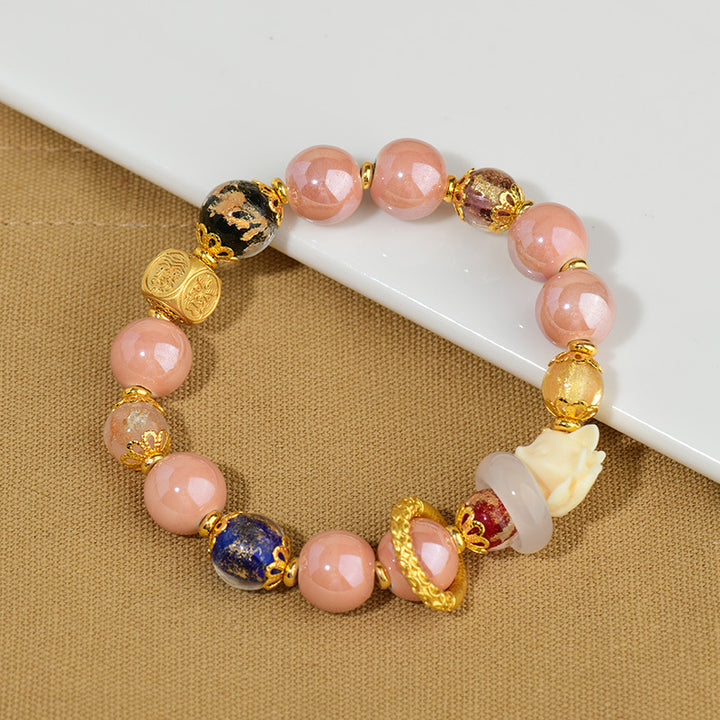 Buddha Stones Tibetan Incense Ash Liuli Glass Bead Luck Protection Nine Tailed Fox Bracelet - 14-16cm - image 0