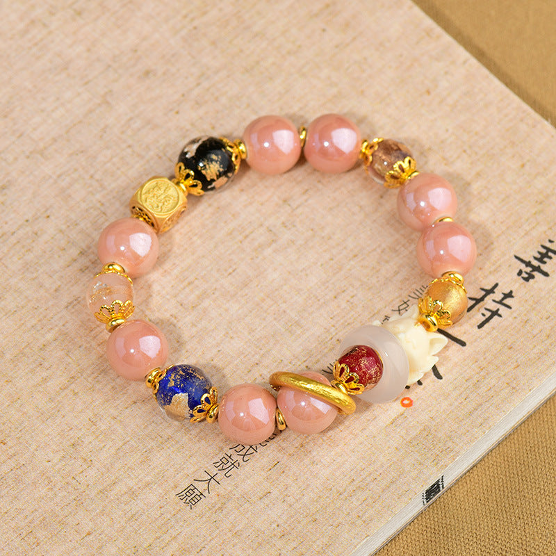 Buddha Stones Tibetan Incense Ash Liuli Glass Bead Luck Protection Nine Tailed Fox Bracelet - image 2