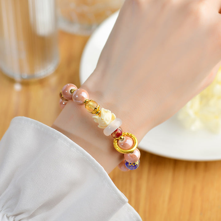 Buddha Stones Tibetan Incense Ash Liuli Glass Bead Luck Protection Nine Tailed Fox Bracelet - image 5