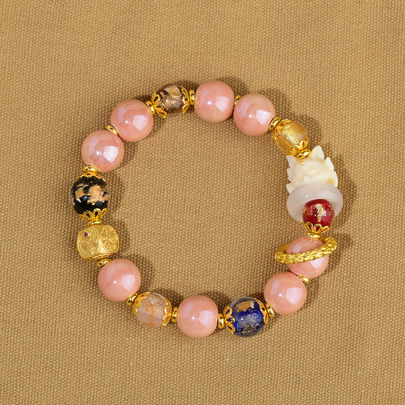 Buddha Stones Tibetan Incense Ash Liuli Glass Bead Luck Protection Nine Tailed Fox Bracelet - image 3