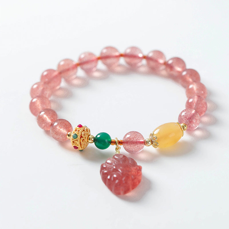 Buddha Stones Natural Strawberry Quartz Nine Tailed Fox Healing Bracelet - image 4