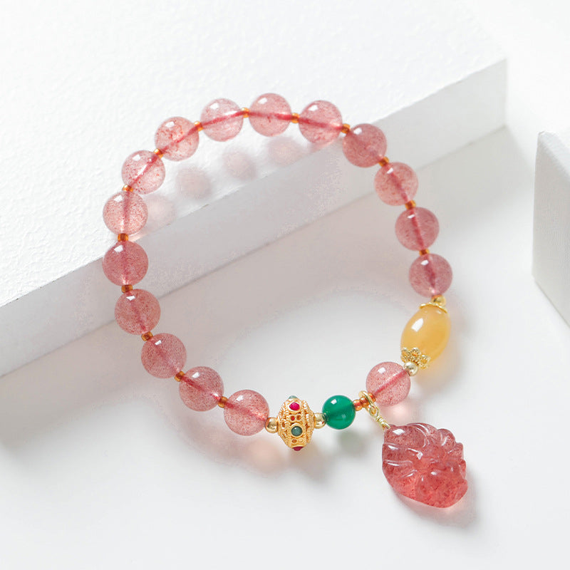 Buddha Stones Natural Strawberry Quartz Nine Tailed Fox Healing Bracelet - image 6