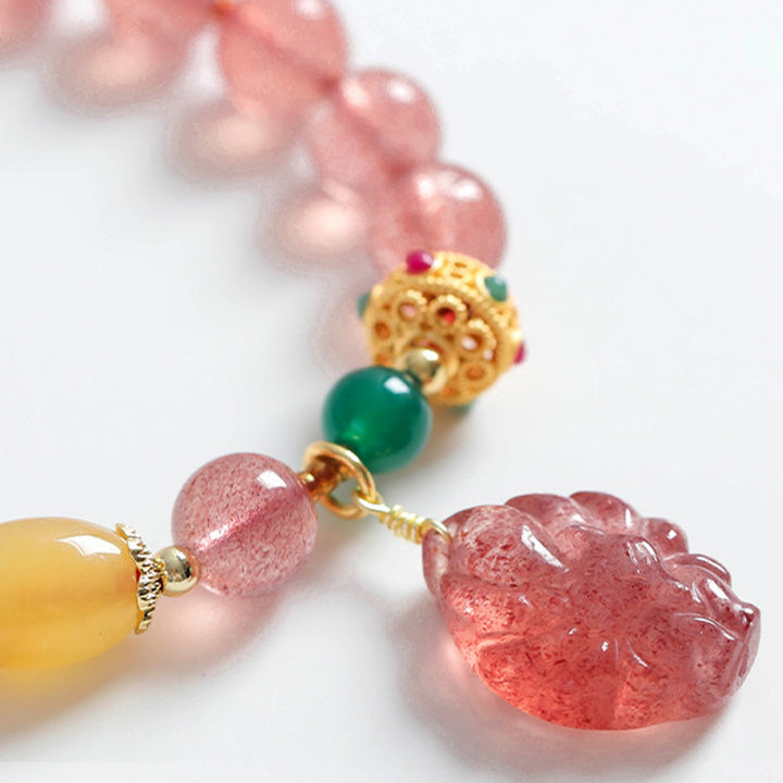 Buddha Stones Natural Strawberry Quartz Nine Tailed Fox Healing Bracelet - image 8