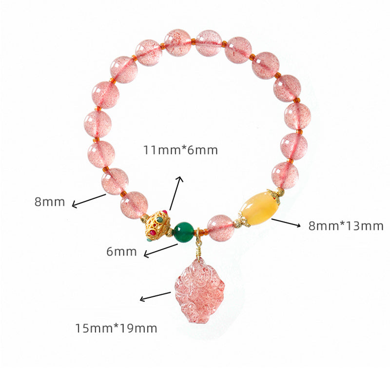 Buddha Stones Natural Strawberry Quartz Nine Tailed Fox Healing Bracelet - image 12