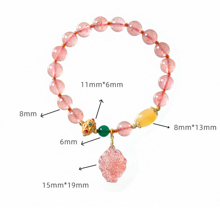 Buddha Stones Natural Strawberry Quartz Nine Tailed Fox Healing Bracelet - image 12