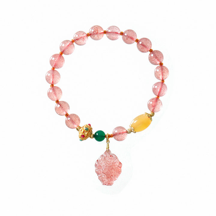 Buddha Stones Natural Strawberry Quartz Nine Tailed Fox Healing Bracelet - image 11