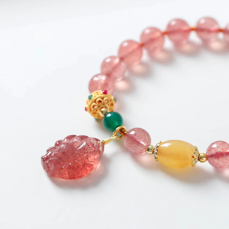 Buddha Stones Natural Strawberry Quartz Nine Tailed Fox Healing Bracelet - image 7