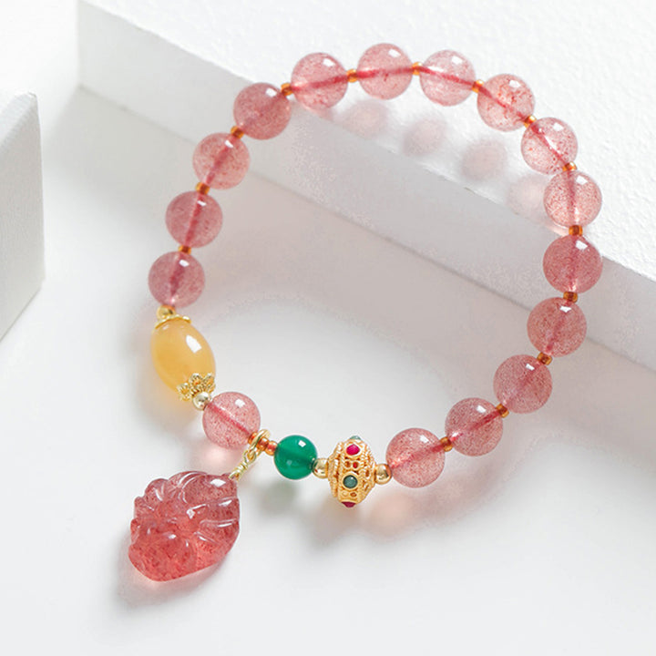 Buddha Stones Natural Strawberry Quartz Nine Tailed Fox Healing Bracelet - image 2