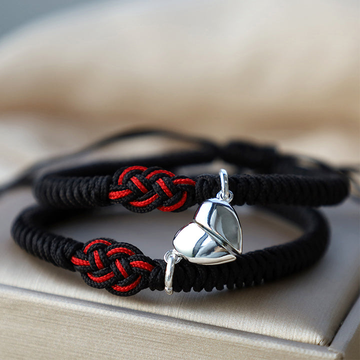 Buddha Stones 2Pcs Tibetan Luck Chinese Knot Protection String Bracelet - Black&Silver Heart(Bracelet Size 16-27cm) - image 28