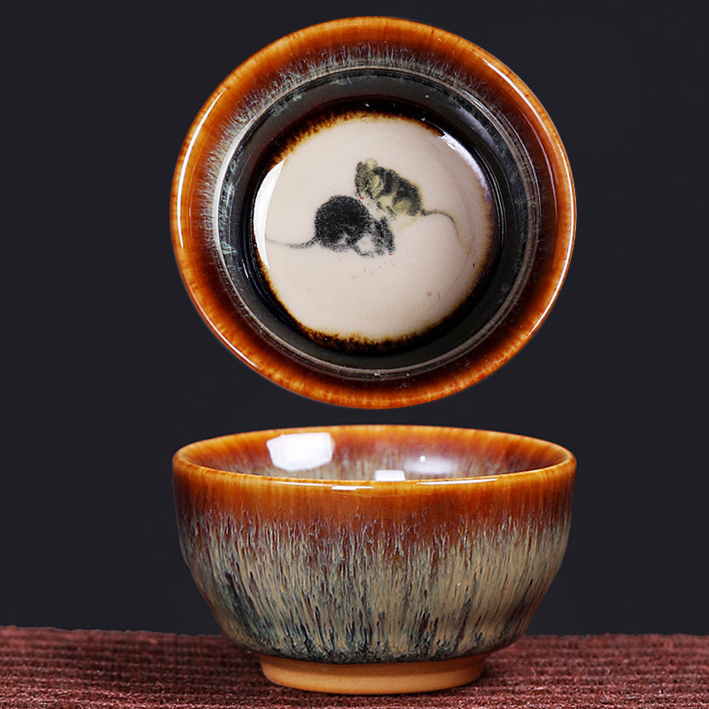 Buddha Stones 12 Chinese Zodiac Pattern Ceramic Teacup Kung Fu Jian Chinese Zhan Tea Cup 73ml - Rat 6.8cm*3.6cm*73ml - image 5