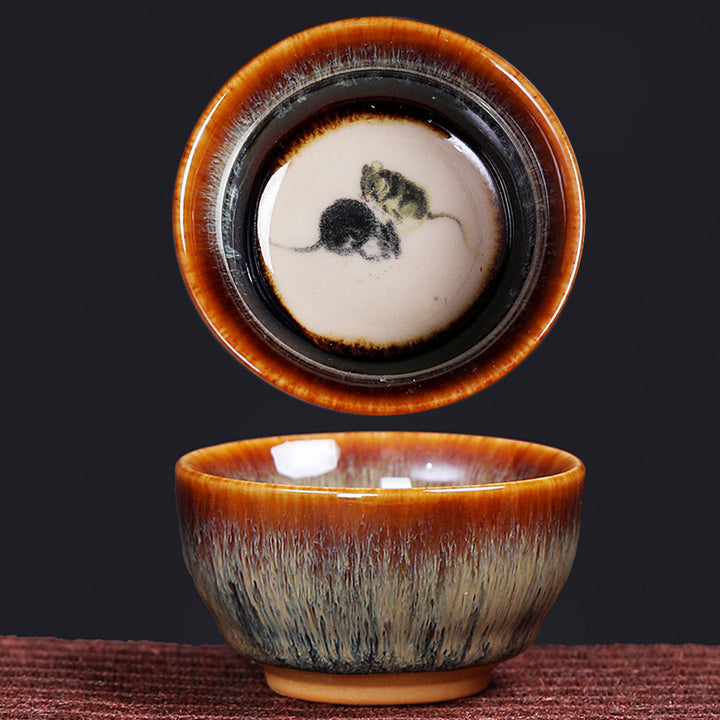 Buddha Stones 12 Chinese Zodiac Pattern Ceramic Teacup Kung Fu Jian Chinese Zhan Tea Cup 73ml - Rat 6.8cm*3.6cm*73ml - image 5