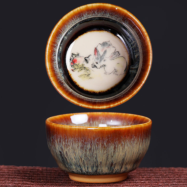 Buddha Stones 12 Chinese Zodiac Pattern Ceramic Teacup Kung Fu Jian Chinese Zhan Tea Cup 73ml - Rabbit 6.8cm*3.6cm*73ml - image 10