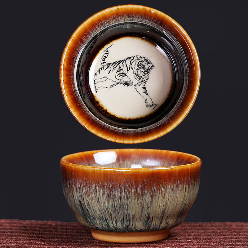 Buddha Stones 12 Chinese Zodiac Pattern Ceramic Teacup Kung Fu Jian Chinese Zhan Tea Cup 73ml - Tiger 6.8cm*3.6cm*73ml - image 9