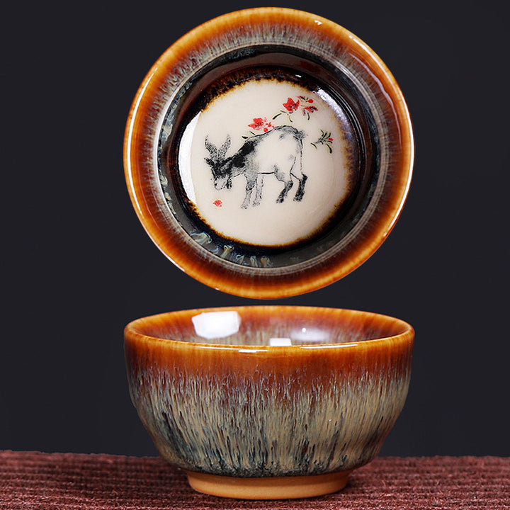 Buddha Stones 12 Chinese Zodiac Pattern Ceramic Teacup Kung Fu Jian Chinese Zhan Tea Cup 73ml - Goat 6.8cm*3.6cm*73ml - image 13