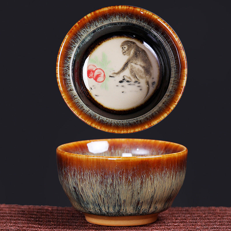 Buddha Stones 12 Chinese Zodiac Pattern Ceramic Teacup Kung Fu Jian Chinese Zhan Tea Cup 73ml - Monkey 6.8cm*3.6cm*73ml - image 14