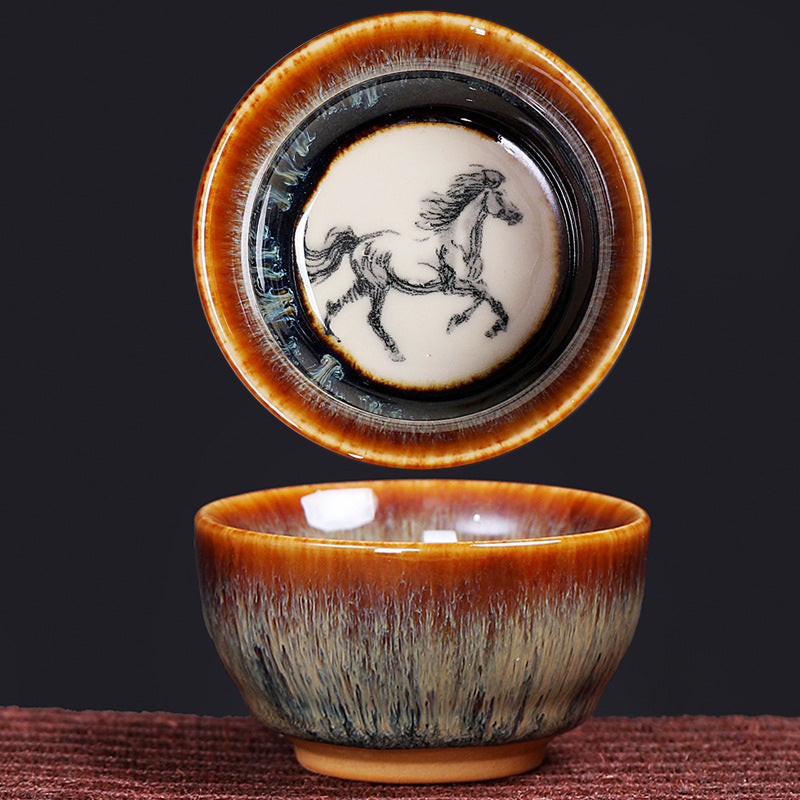 Buddha Stones 12 Chinese Zodiac Pattern Ceramic Teacup Kung Fu Jian Chinese Zhan Tea Cup 73ml - Horse 6.8cm*3.6cm*73ml - image 12