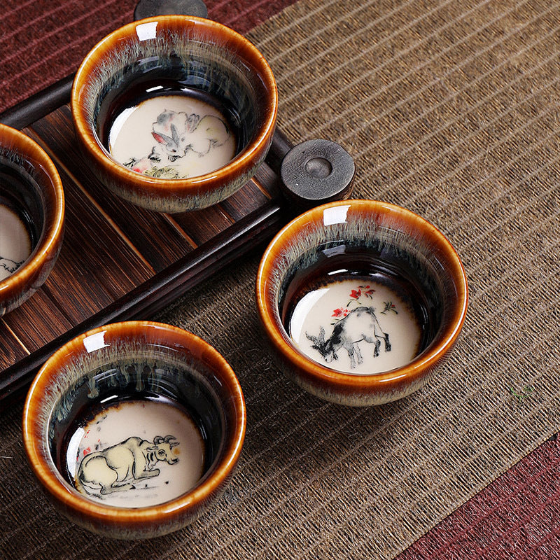 Buddha Stones 12 Chinese Zodiac Pattern Ceramic Teacup Kung Fu Jian Chinese Zhan Tea Cup 73ml - image 0