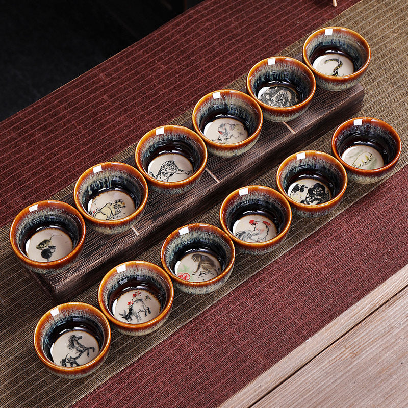 Buddha Stones 12 Chinese Zodiac Pattern Ceramic Teacup Kung Fu Jian Chinese Zhan Tea Cup 73ml - image 18