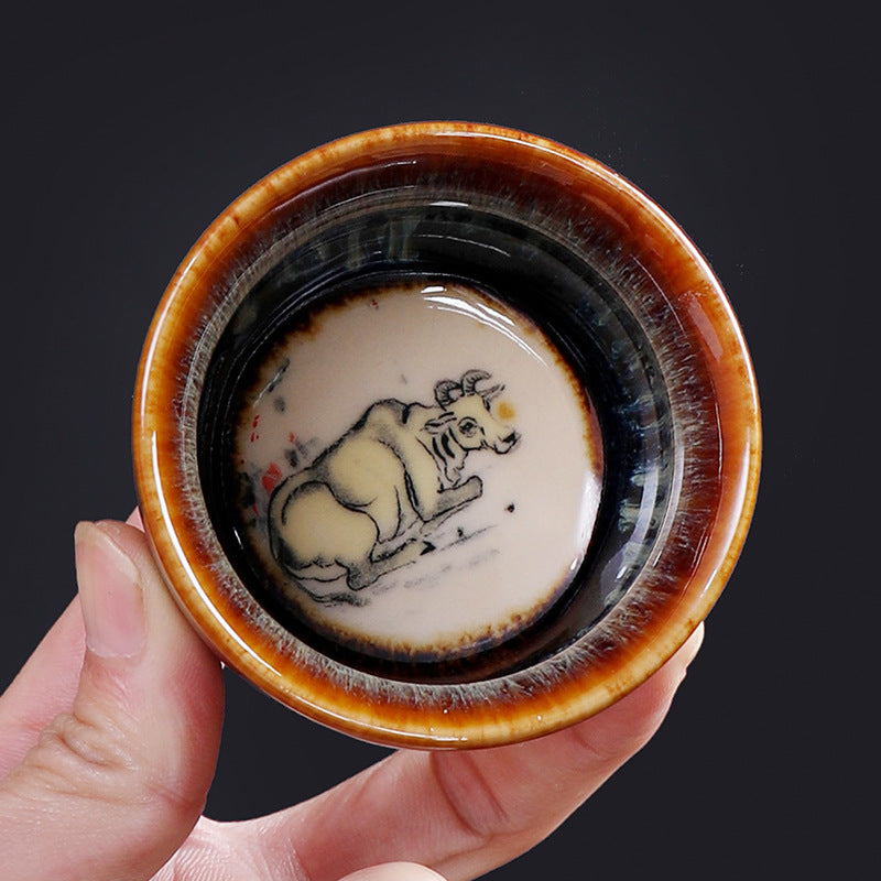 Buddha Stones 12 Chinese Zodiac Pattern Ceramic Teacup Kung Fu Jian Chinese Zhan Tea Cup 73ml - image 7
