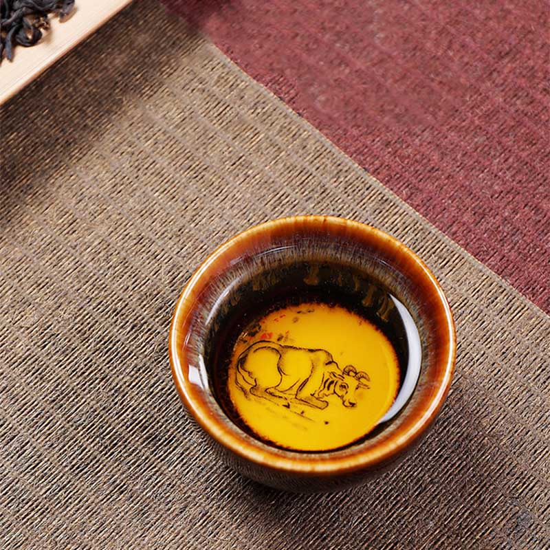 Buddha Stones 12 Chinese Zodiac Pattern Ceramic Teacup Kung Fu Jian Chinese Zhan Tea Cup 73ml - image 8