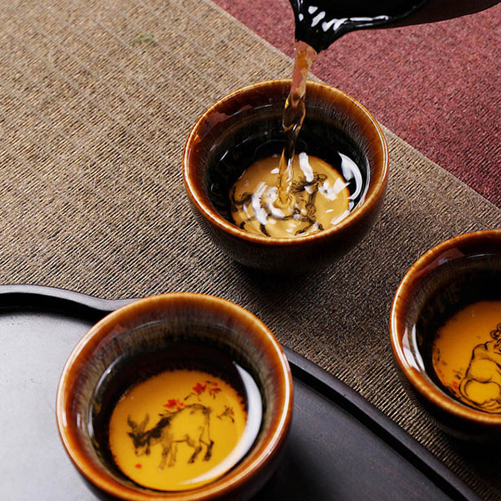 Buddha Stones 12 Chinese Zodiac Pattern Ceramic Teacup Kung Fu Jian Chinese Zhan Tea Cup 73ml - image 19